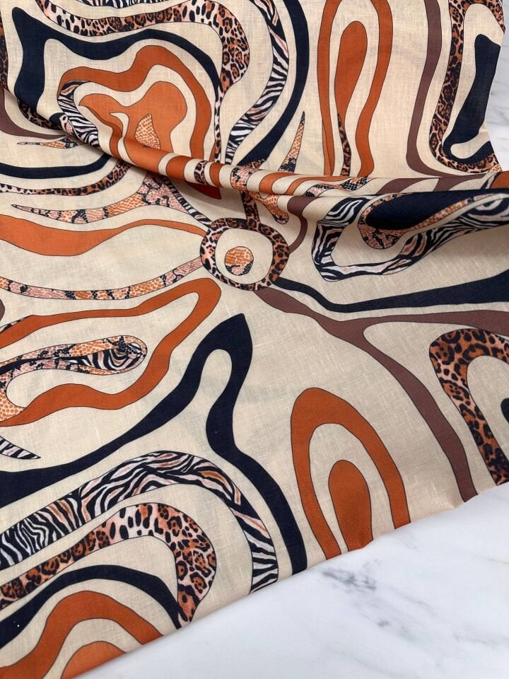 Fantazi Desen Elbiselik Pantolonluk Keten Kumaş