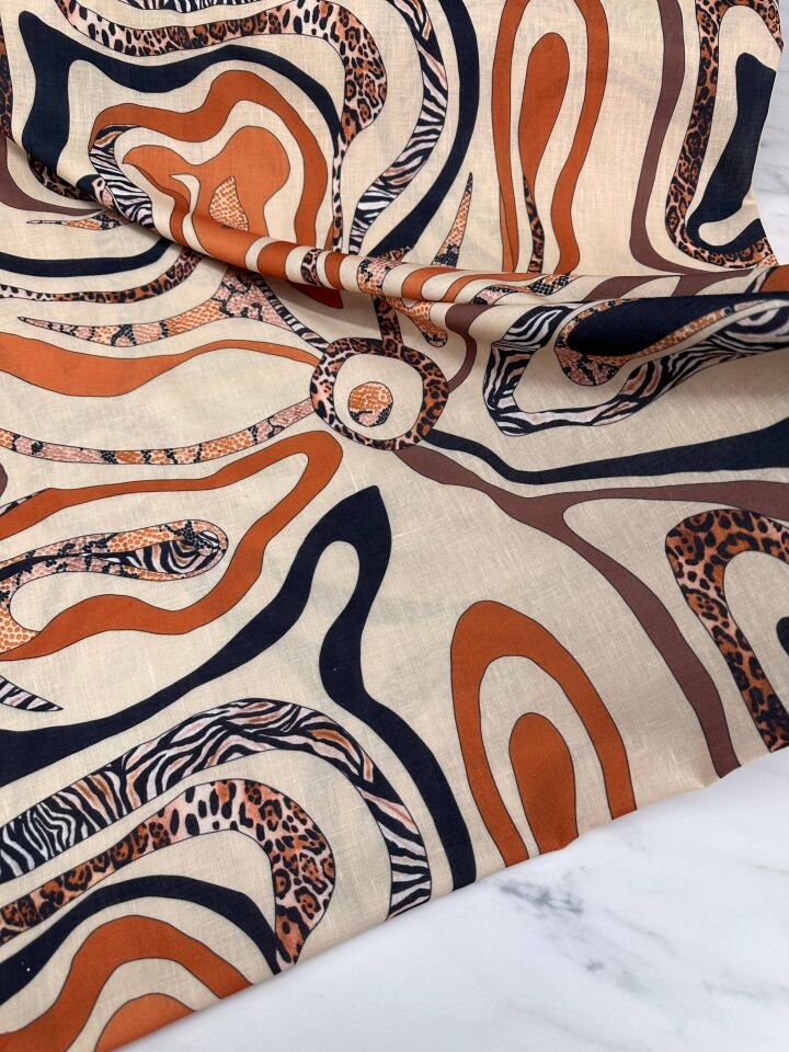 Fantazi Desen Elbiselik Pantolonluk Keten Kumaş