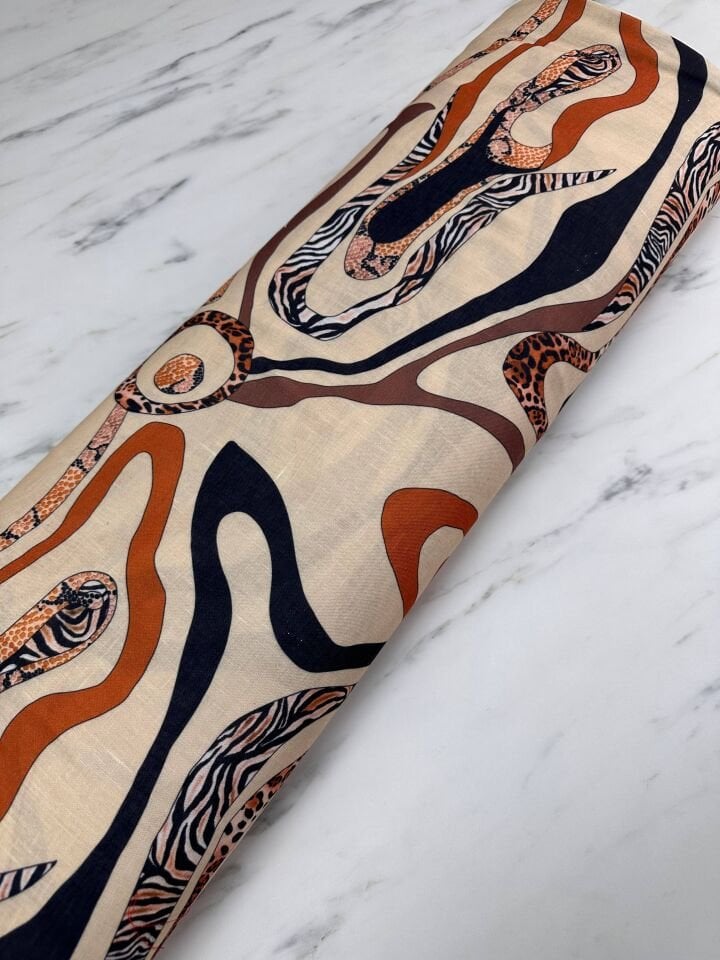 Fantazi Desen Elbiselik Pantolonluk Keten Kumaş