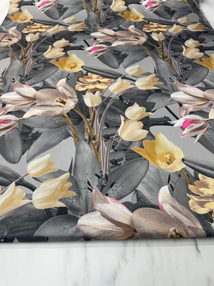 Çuha Çiçeği Desen Elbiselik Gömleklik Tivil Saten Kumaş