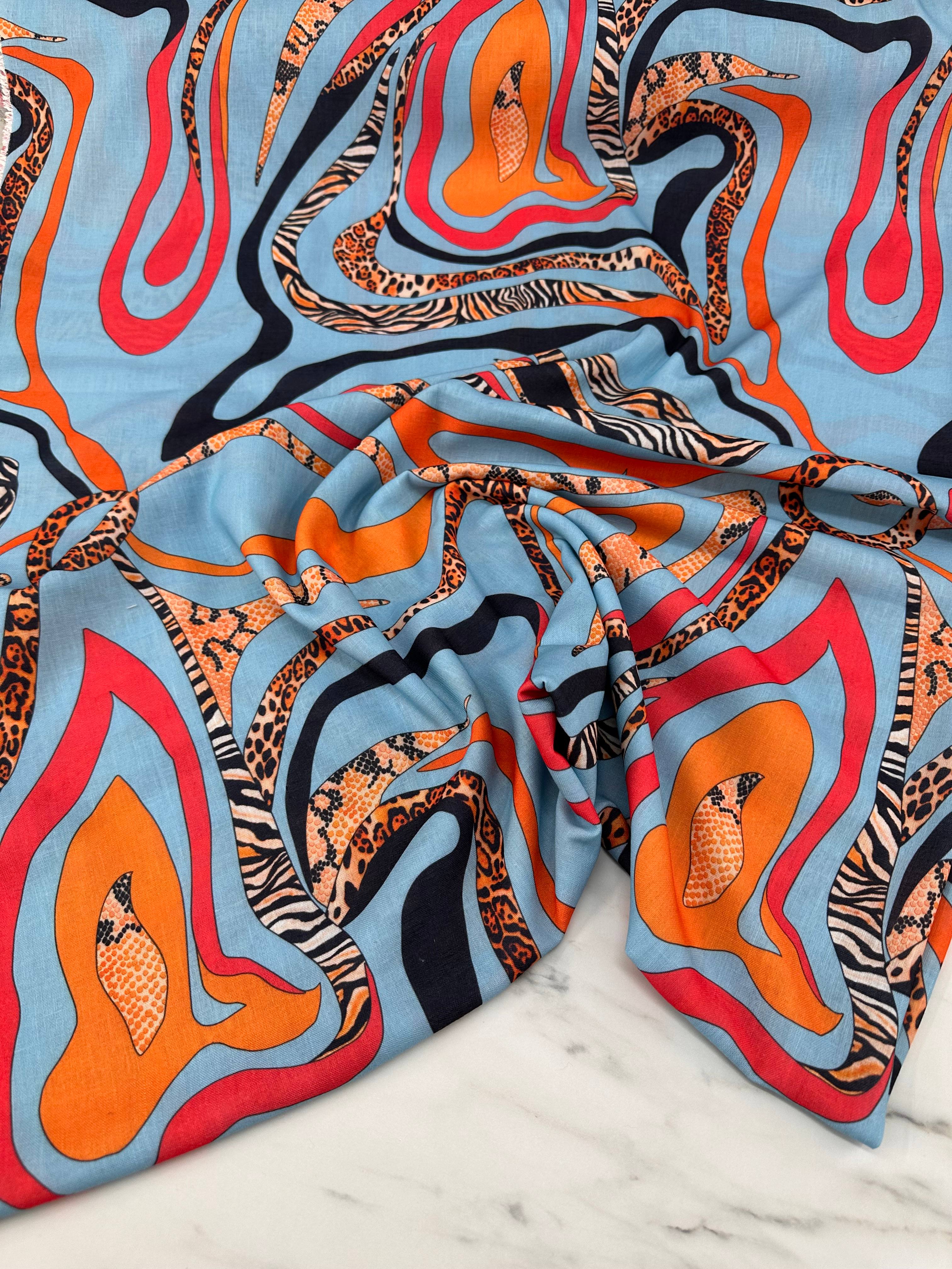 Leonar Desen Elbiselik Pantolonluk Keten Kumaş