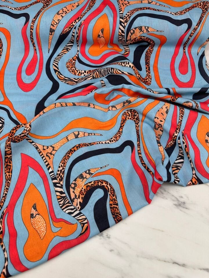 Leonar Desen Elbiselik Pantolonluk Keten Kumaş