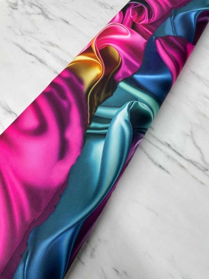 Renkli Dalga Desen Elbiselik Gömleklik Tivil Saten Kumaş