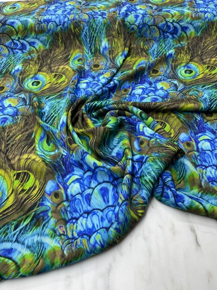 Tavus Tüyü Desen Elbiselik Gömleklik Krep Kumaş