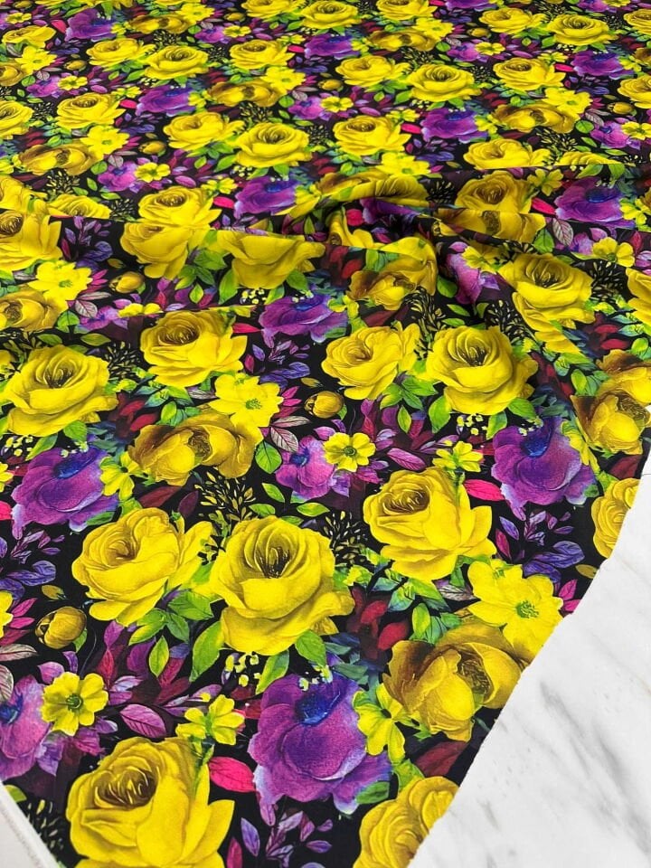 Mabeya Gülü Desen Krep Kumaş Elbise Etek Gömlek Şalvar