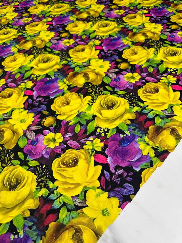 Mabeya Gülü Desen Krep Kumaş Elbise Etek Gömlek Şalvar