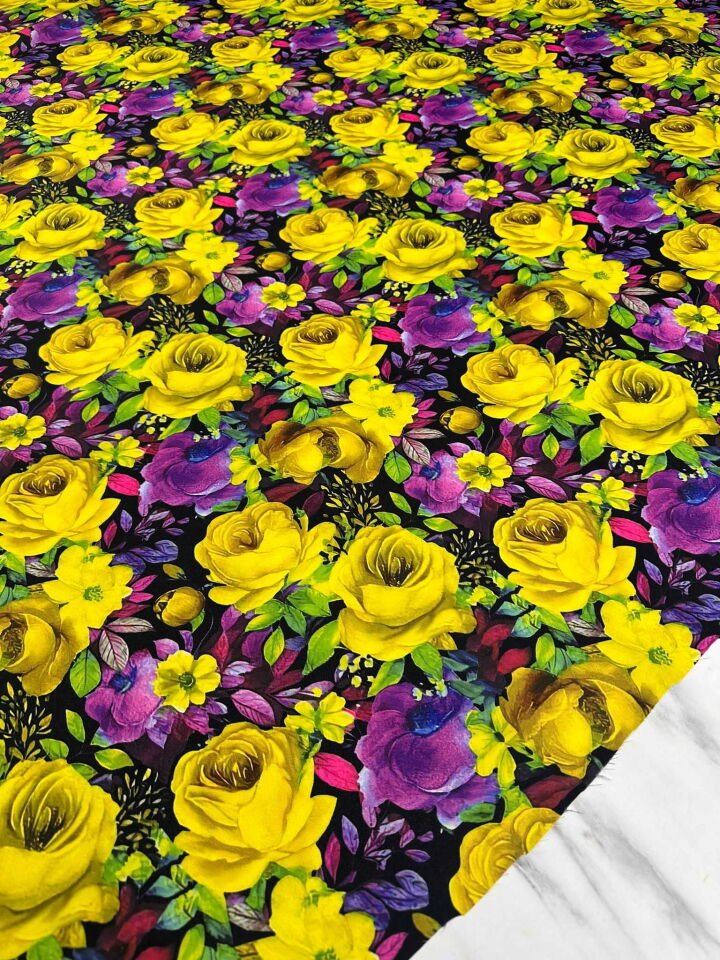 Mabeya Gülü Desen Krep Kumaş Elbise Etek Gömlek Şalvar