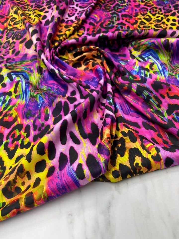 Renkli Leopar Desen Elbiselik Gömleklik Tivil Saten Kumaş