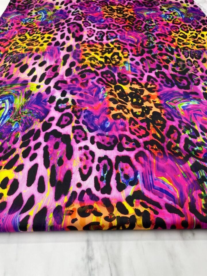 Renkli Leopar Desen Elbiselik Gömleklik Tivil Saten Kumaş