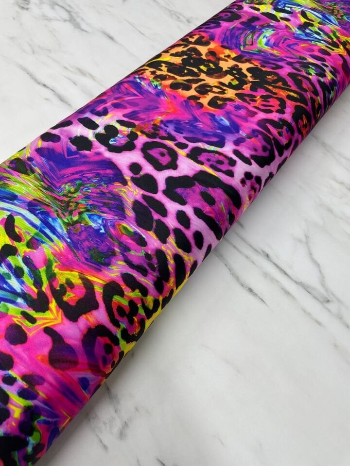 Renkli Leopar Desen Elbiselik Gömleklik Tivil Saten Kumaş