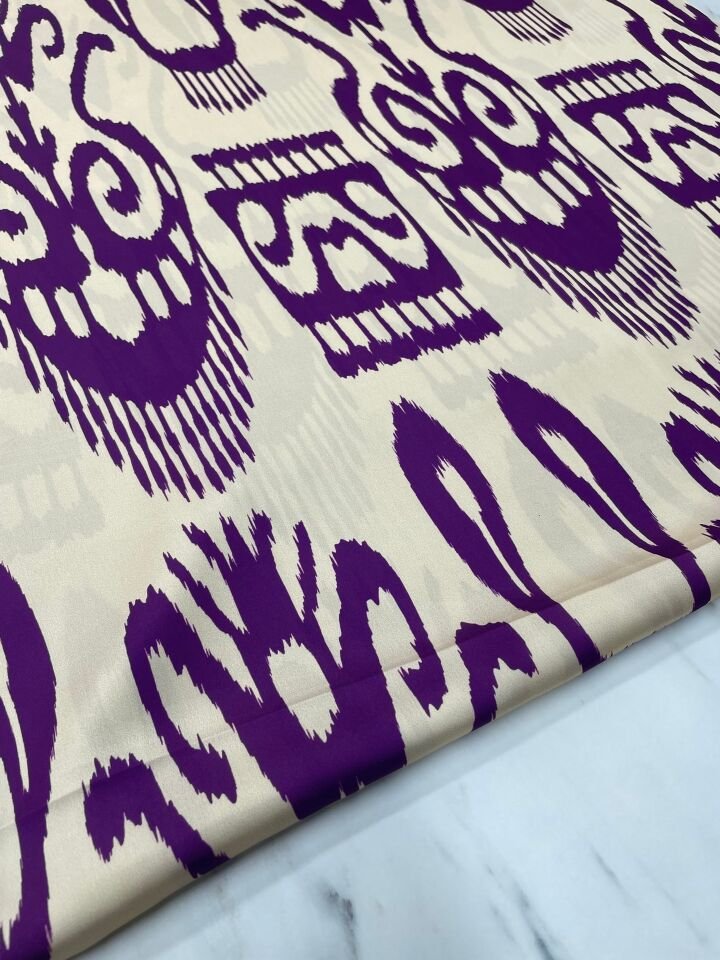 Mor İkat Desen Elbiselik Gömleklik Tivil Saten Kumaş