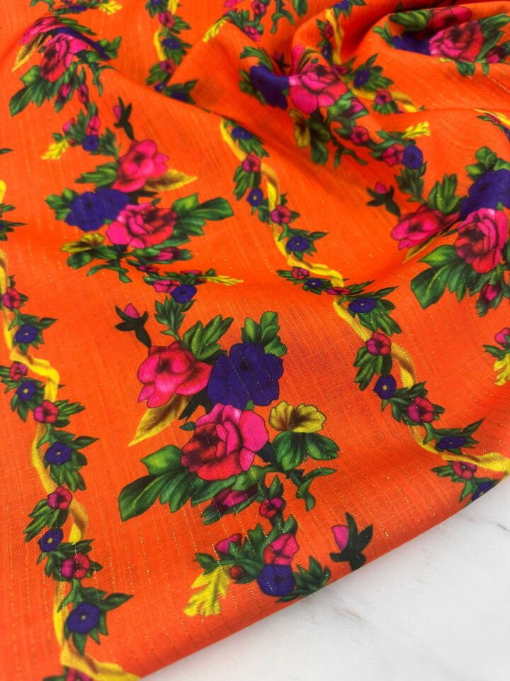 Otantik Desen Altın Simli Poliviskon Keten Etek Gömlek Elbise Şalvar