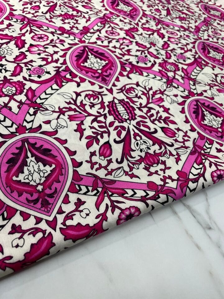 Özbek Desen Yüzde Yüz Pamuklu Elbiselik Viskon