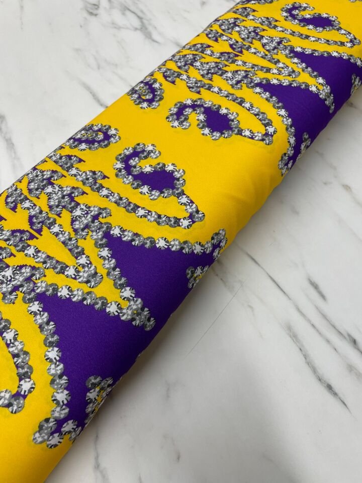 Sarı İkatlı Desen Elbiselik Gömleklik Tivil Saten Kumaş