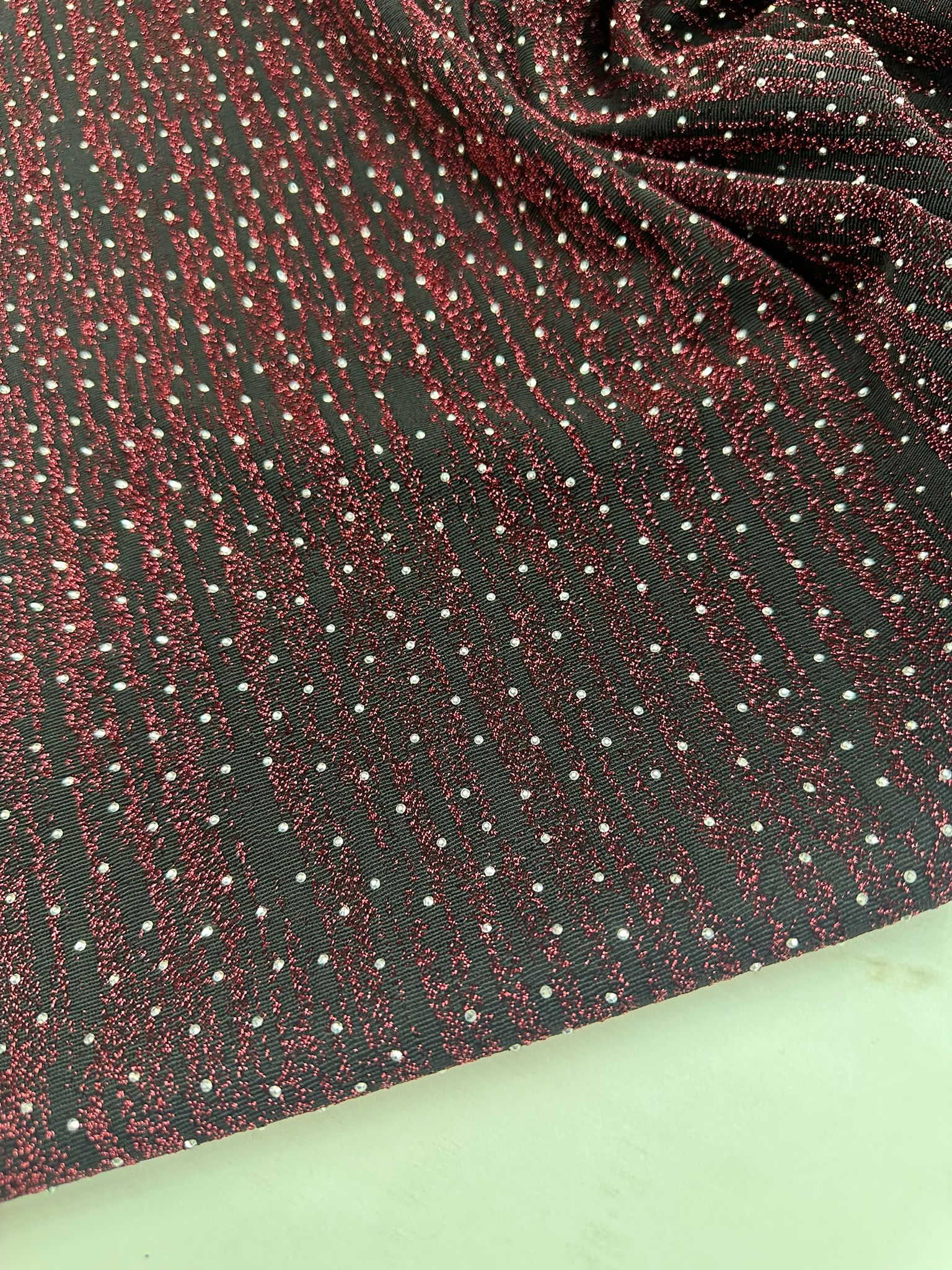 Bordo Likralı Taş İşleme Örme Kumaş Elbise Etek Şalvar