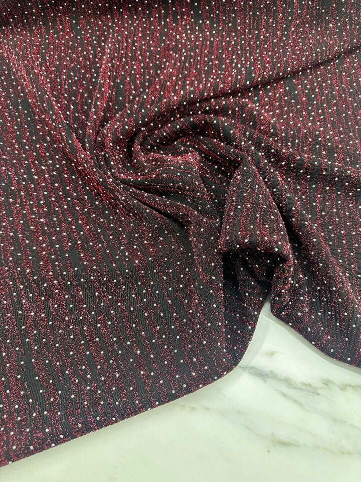 Bordo Likralı Taş İşleme Örme Kumaş Elbise Etek Şalvar