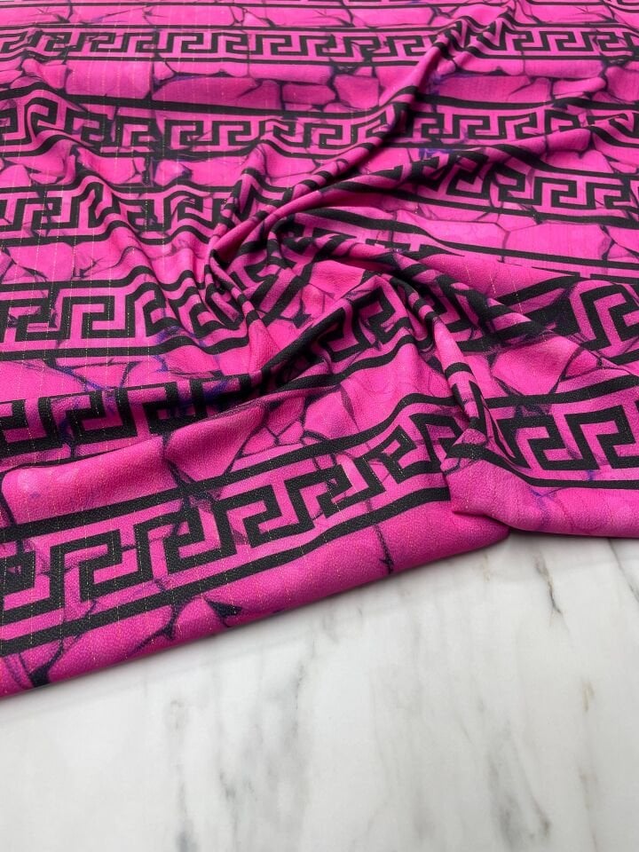 Yunan Motifleri Desen Elbiselik Gömleklik Krep Kumaş