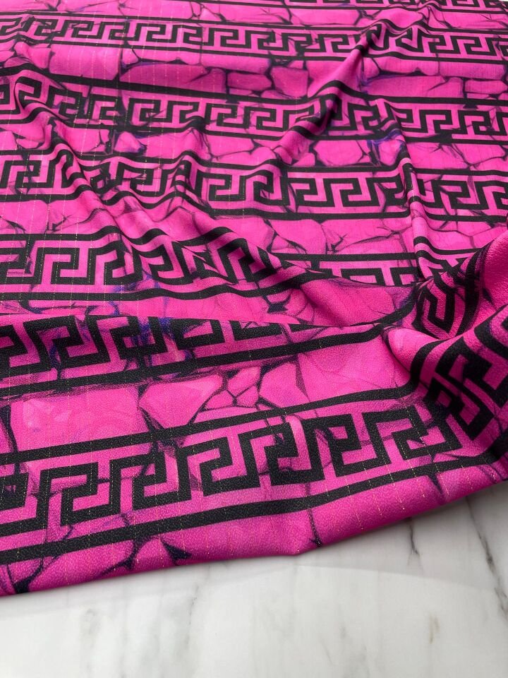 Yunan Motifleri Desen Elbiselik Gömleklik Krep Kumaş