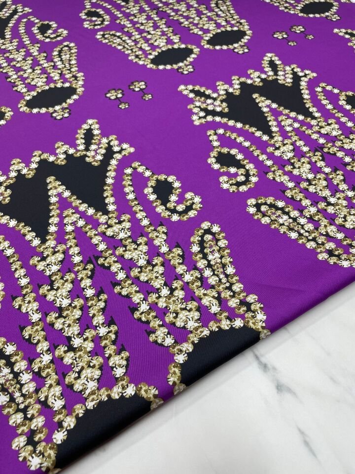 Mor İkatlı Desen Elbiselik Gömleklik Tivil Saten Kumaş