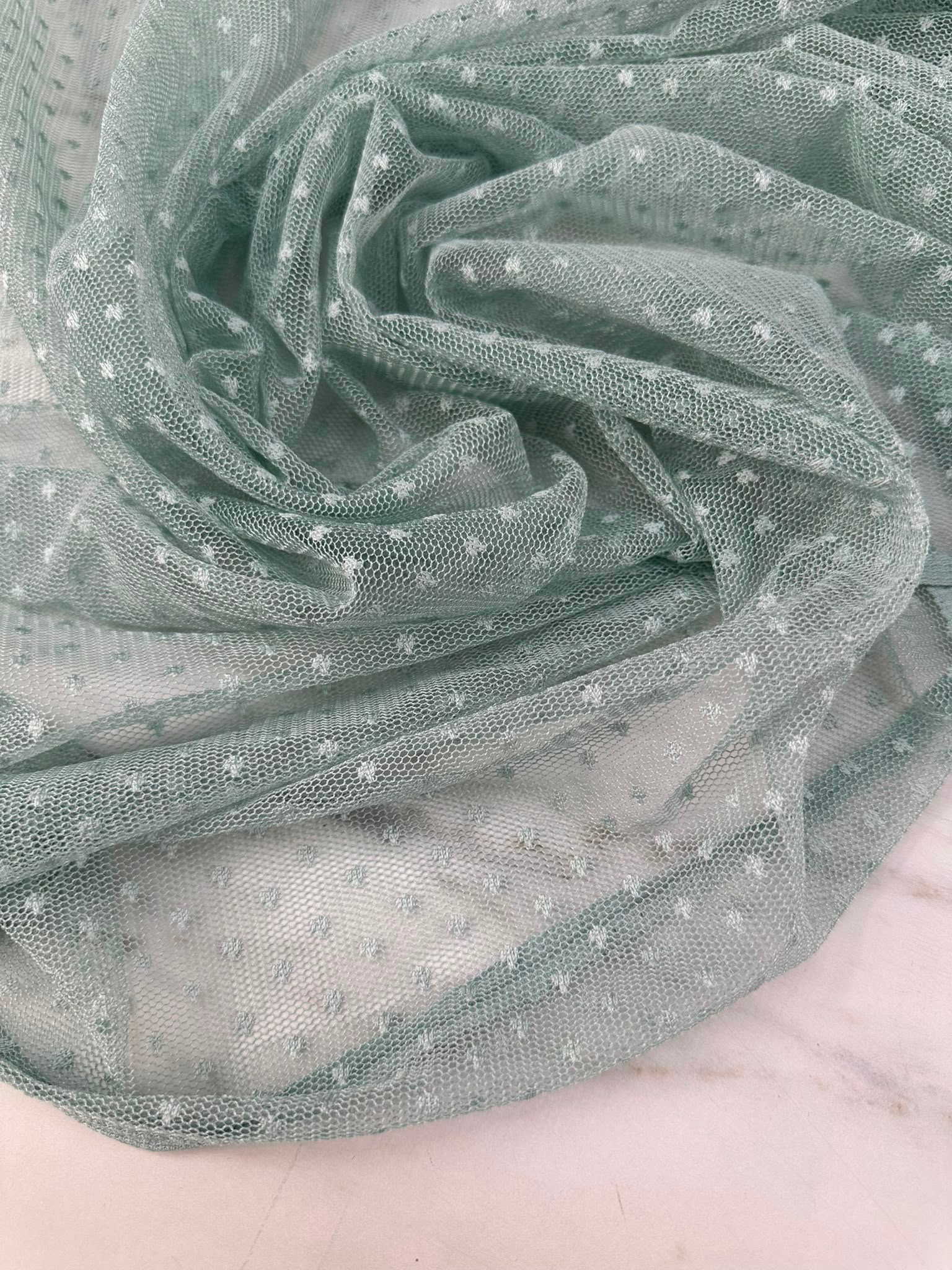 Mint Yeşili Desenli Tül