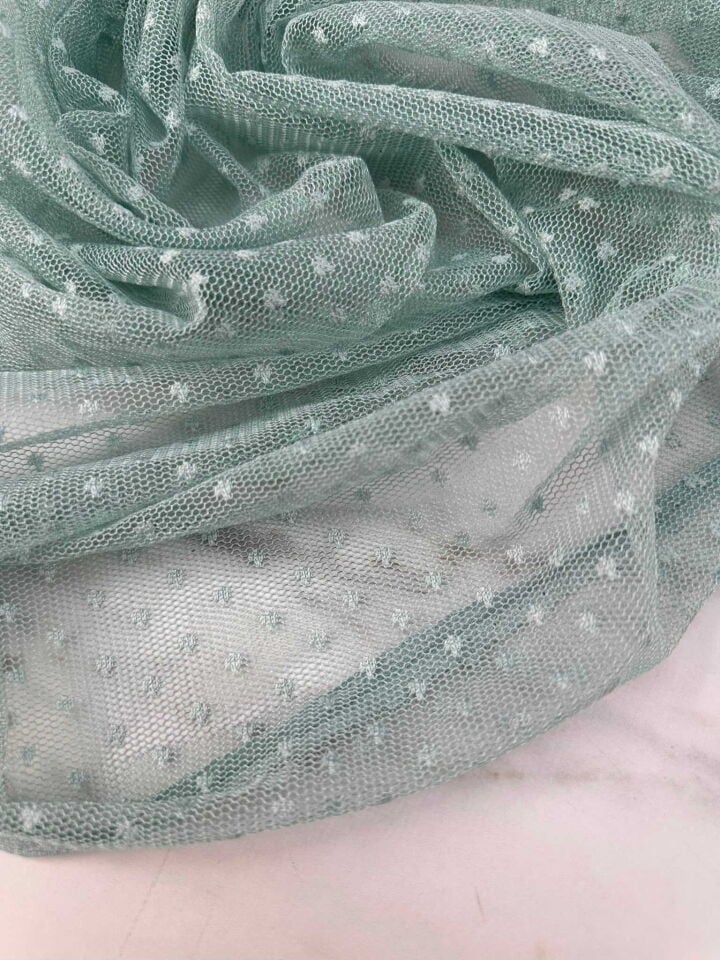 Mint Yeşili Desenli Tül