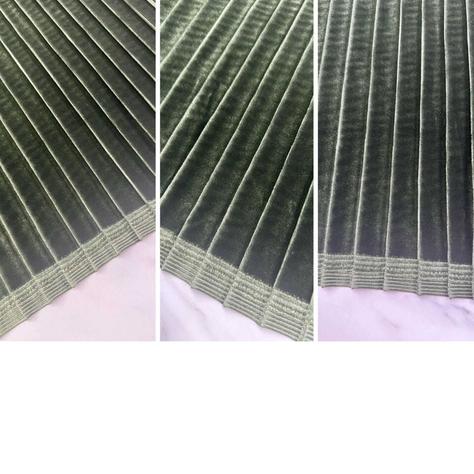 Haki Yeşili Pilise İpek Kadife Elbise Etek