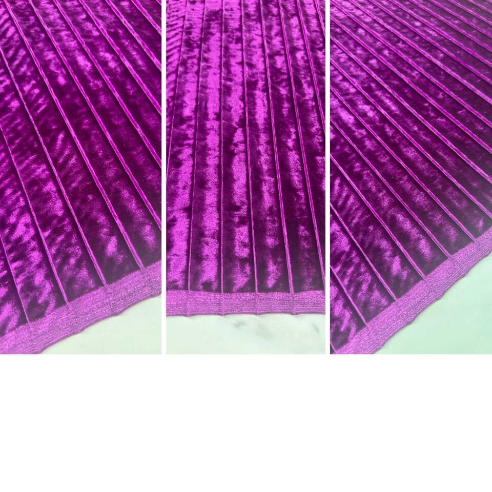 Mürdüm Renk Janjan İpek Pilise Kadife