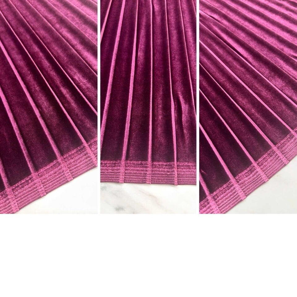 Gül Kurusu Renk Pilise İpek Kadife Etek Elbise