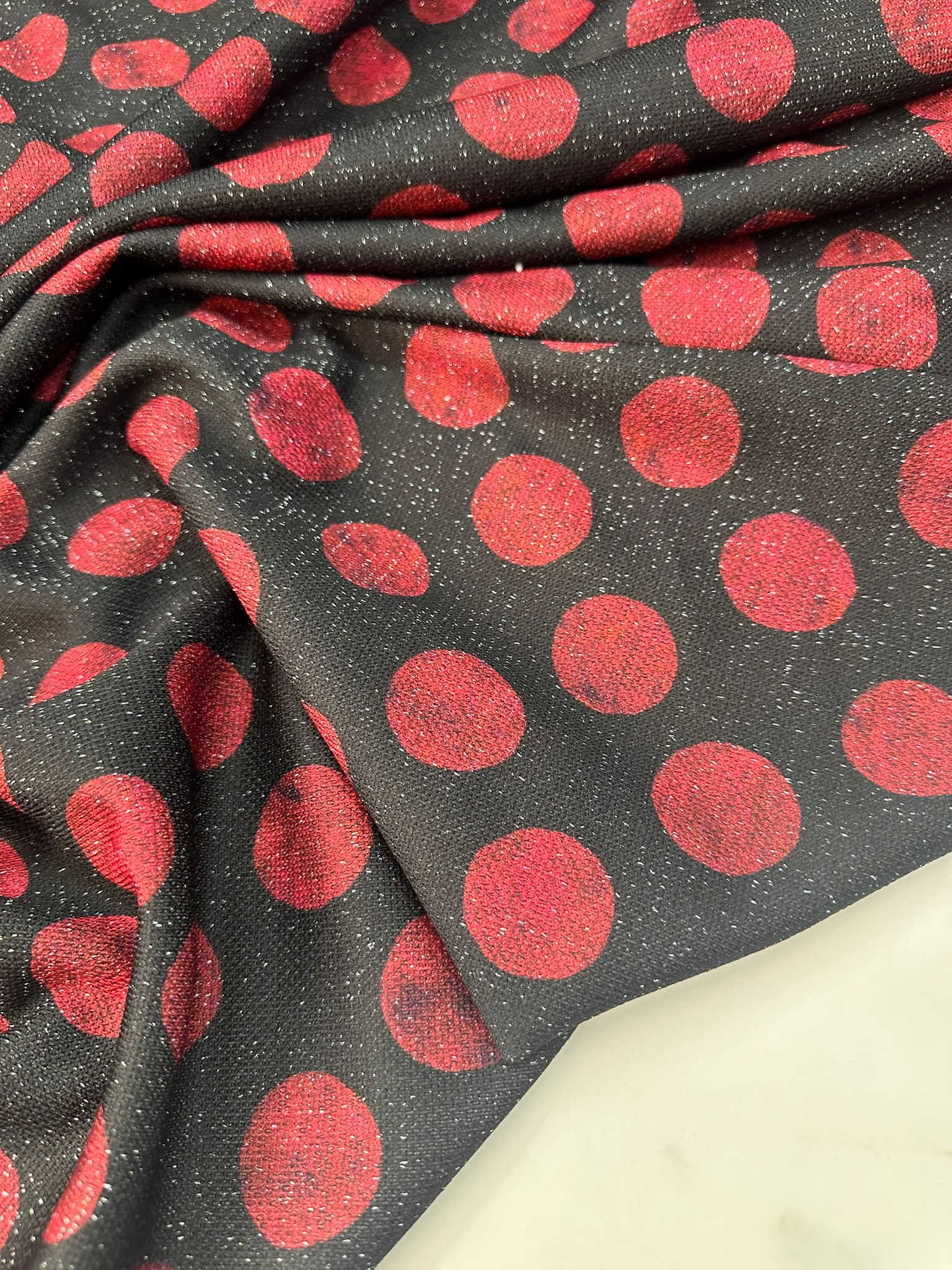 Bordo Puantiye Desen Simli Triko Kumş Elbise Etek Bluz