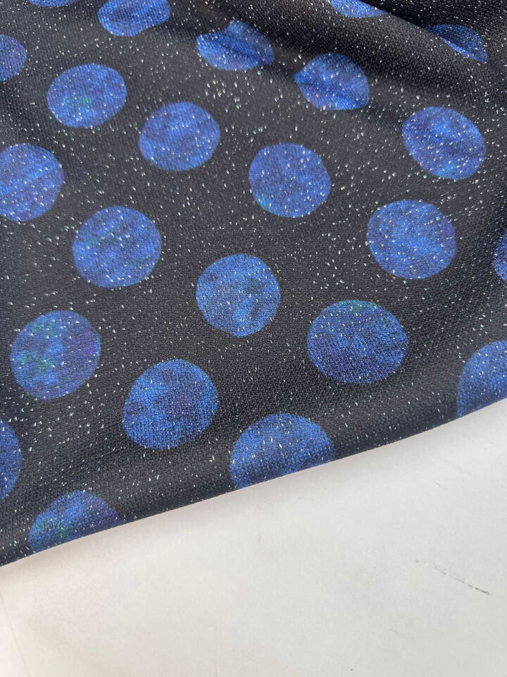 Mavi Puantiye Desen Simli Triko Elbise Etek Hırka