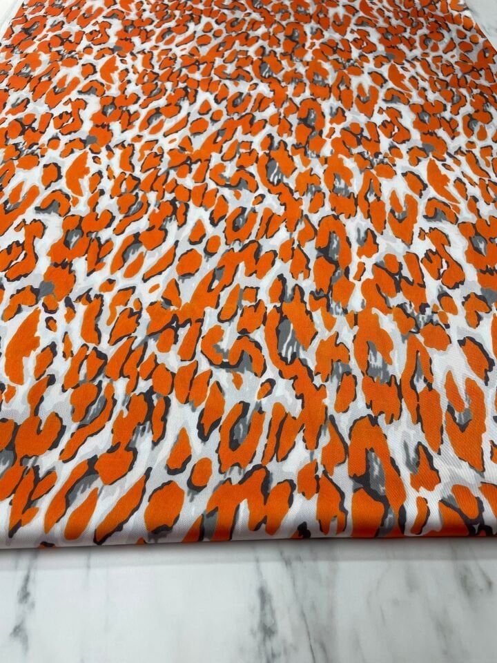 Turuncu Leopar Desen Elbiselik Gömleklik Tivil Saten Kumaş