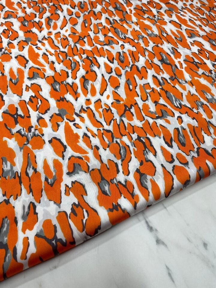 Turuncu Leopar Desen Elbiselik Gömleklik Tivil Saten Kumaş