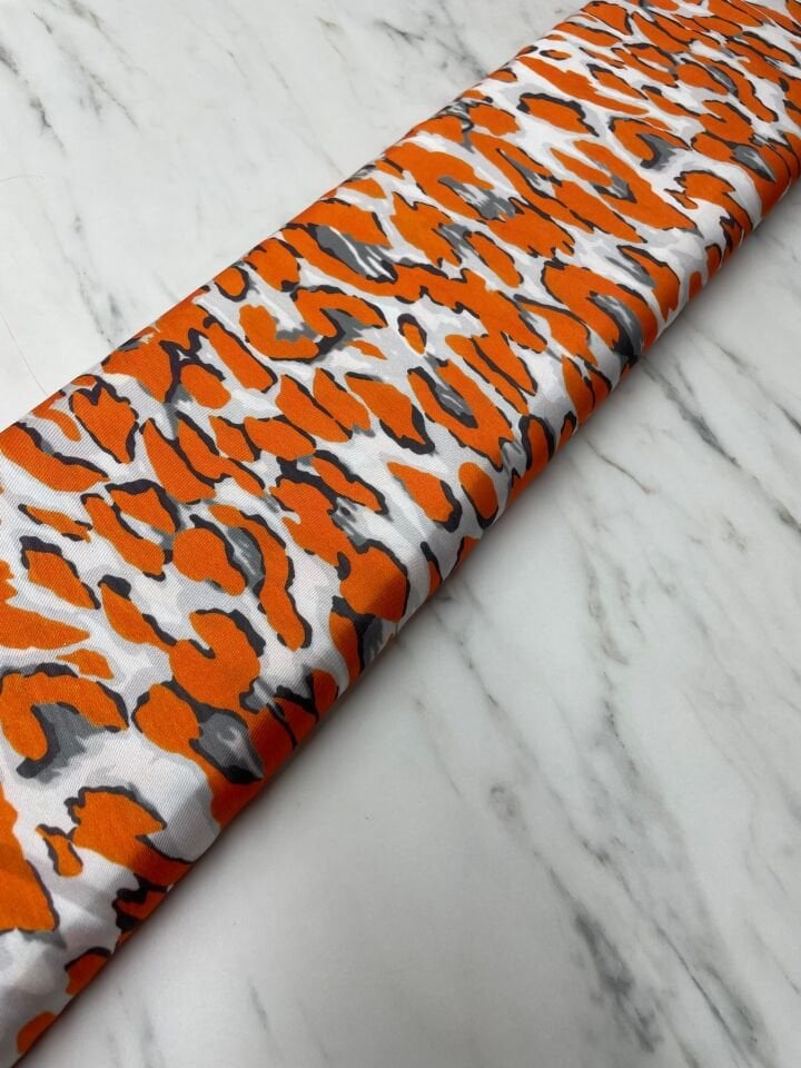 Turuncu Leopar Desen Elbiselik Gömleklik Tivil Saten Kumaş