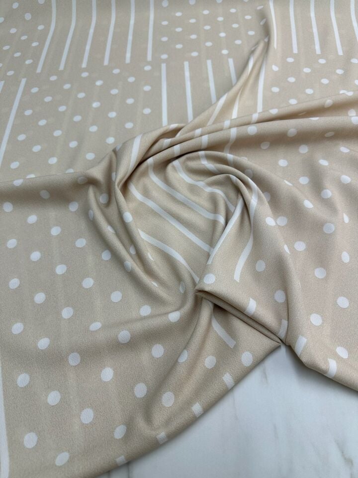 Bej Noktalı Desen Elbiselik Gömleklik Krep Kumaş