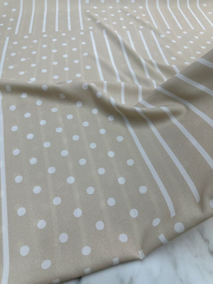 Bej Noktalı Desen Elbiselik Gömleklik Krep Kumaş