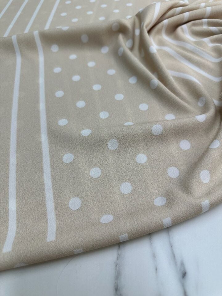 Bej Noktalı Desen Elbiselik Gömleklik Krep Kumaş