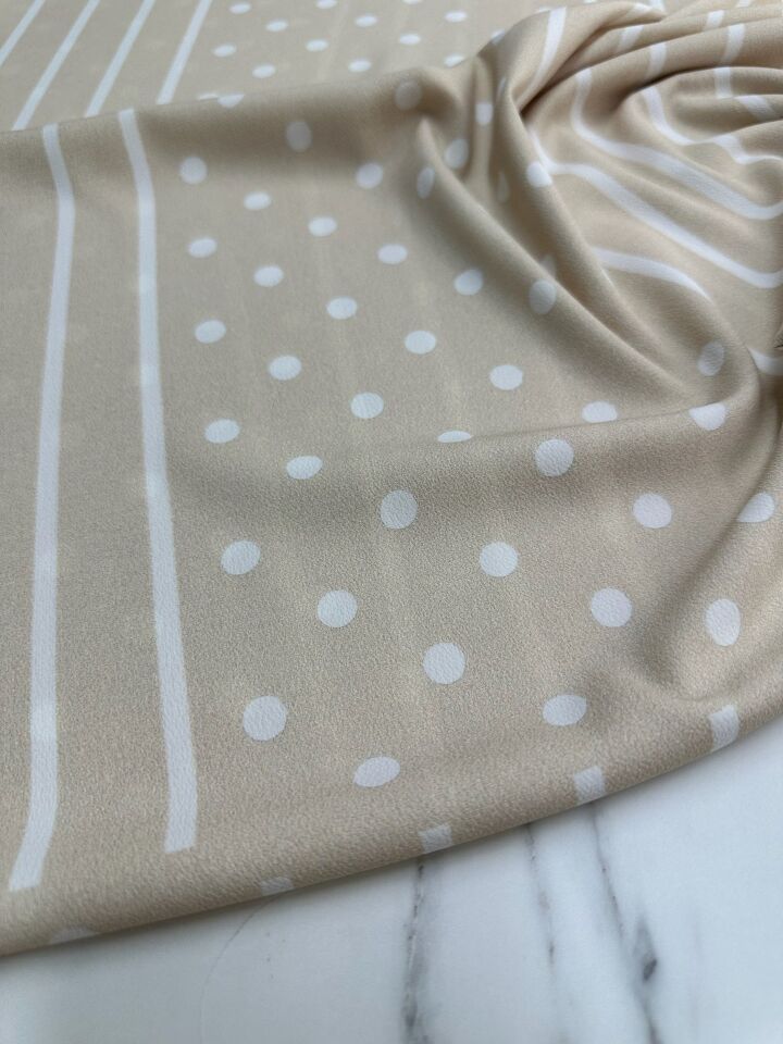 Bej Noktalı Desen Elbiselik Gömleklik Krep Kumaş