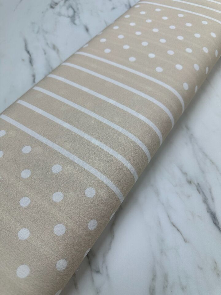 Bej Noktalı Desen Elbiselik Gömleklik Krep Kumaş