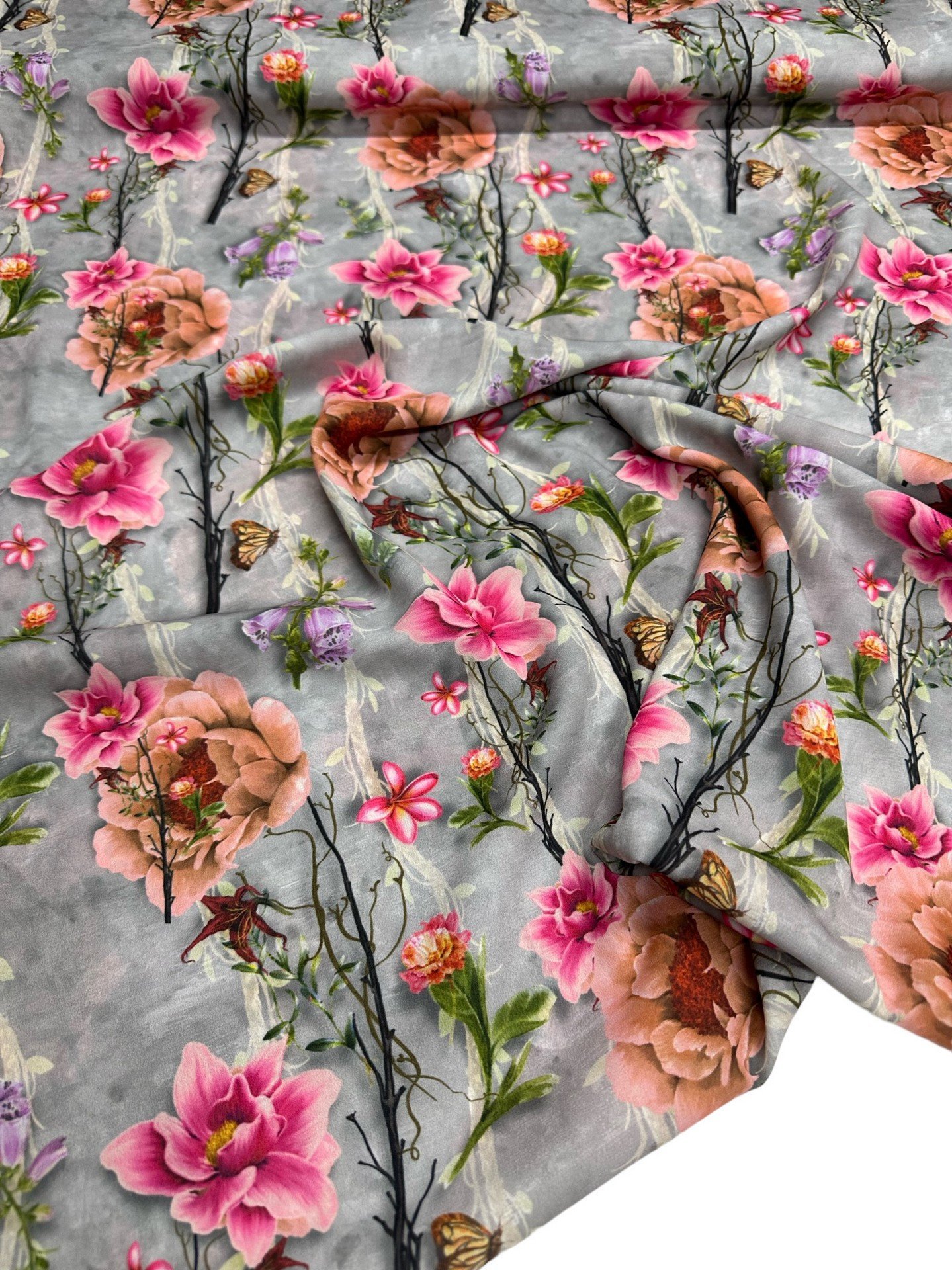 Çiçek Desen Elbiselik Gömleklik Krep Kumaş