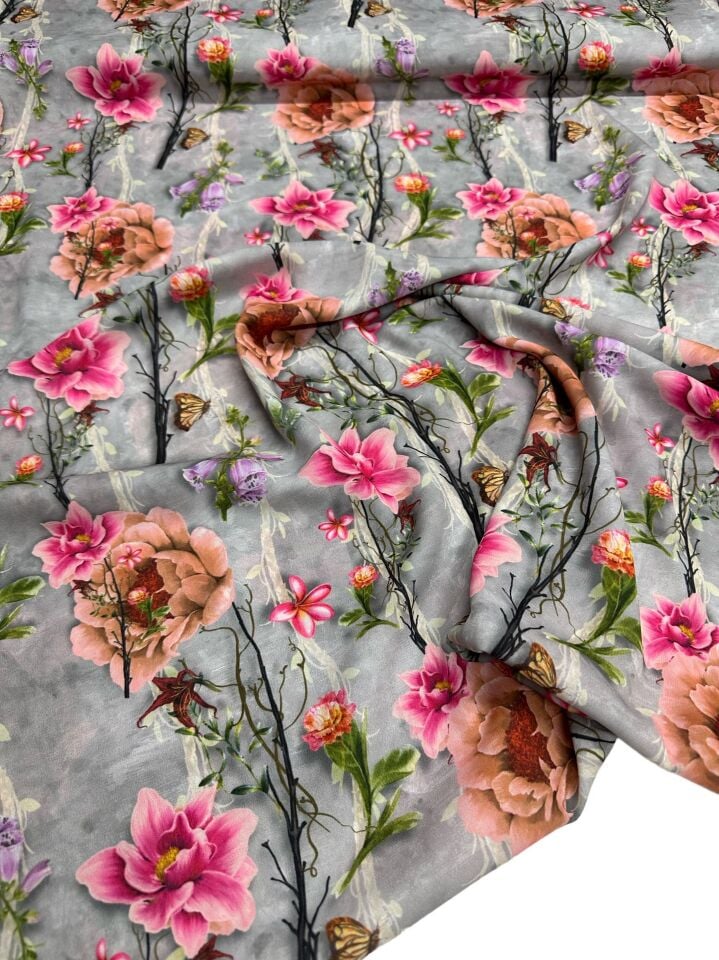 Çiçek Desen Elbiselik Gömleklik Krep Kumaş