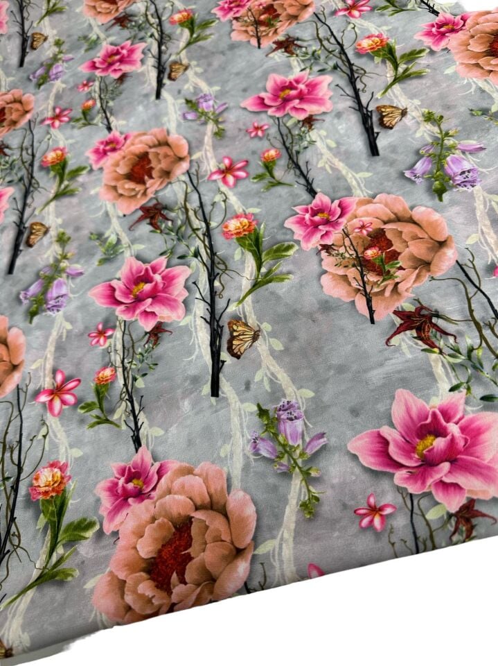 Çiçek Desen Elbiselik Gömleklik Krep Kumaş