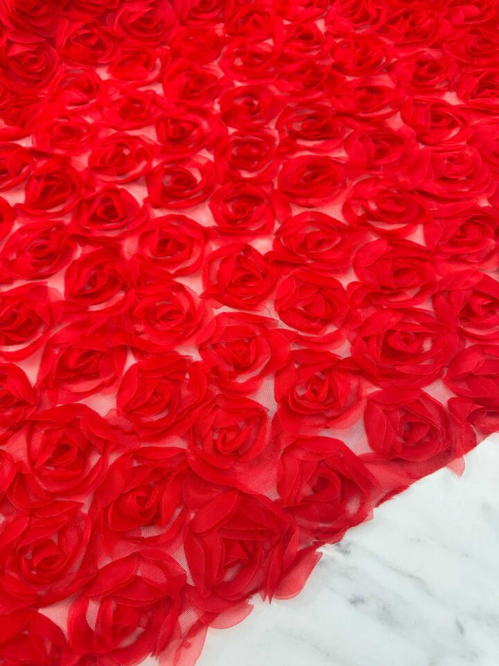 Kırmızı Renk 3 Boyutlu Kumaş Elbise Etek Ceket