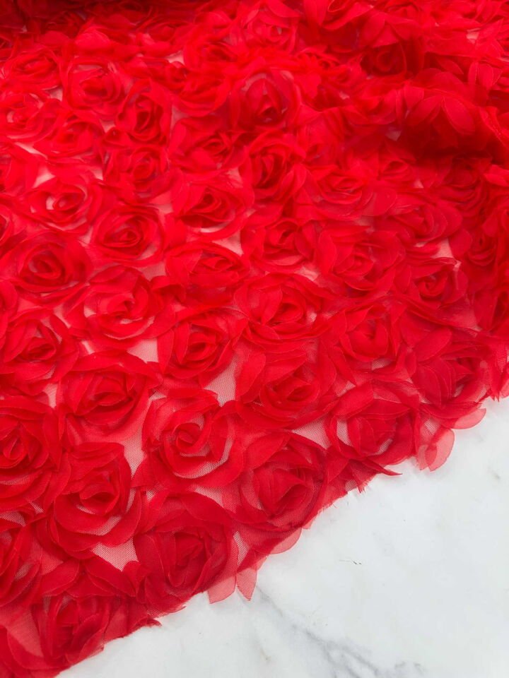 Kırmızı Renk 3 Boyutlu Kumaş Elbise Etek Ceket