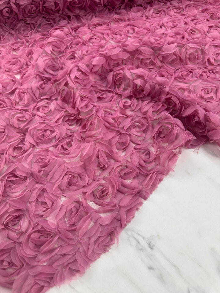 Gül Kurusu 3 Boyutlu Gülllü Kumaş Elbise Etek Ceket