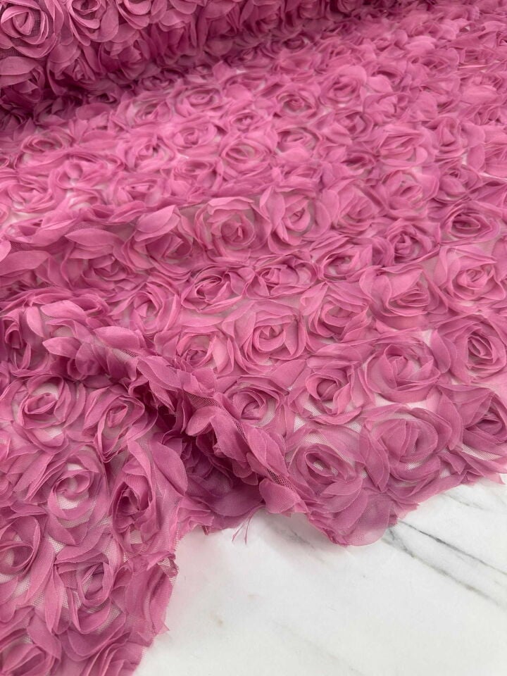 Gül Kurusu 3 Boyutlu Gülllü Kumaş Elbise Etek Ceket