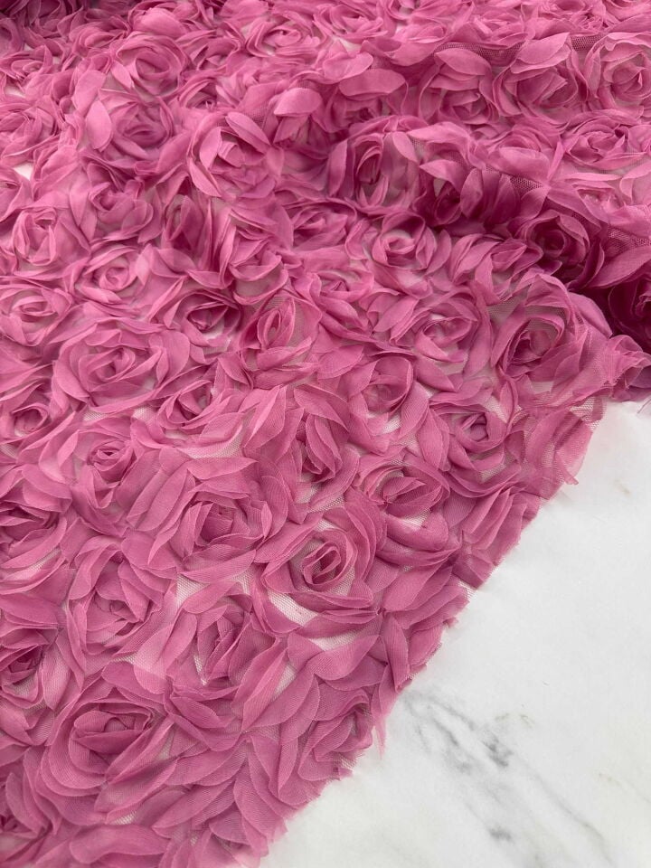 Gül Kurusu 3 Boyutlu Gülllü Kumaş Elbise Etek Ceket