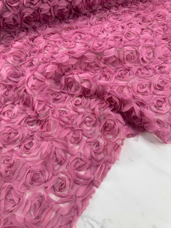 Gül Kurusu 3 Boyutlu Gülllü Kumaş Elbise Etek Ceket