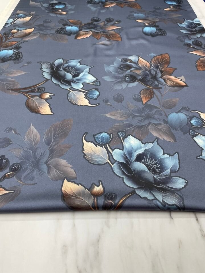 Gül Desen Elbiselik Gömleklik Tivil Saten Kumaş