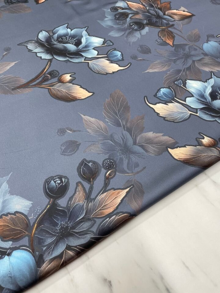 Gül Desen Elbiselik Gömleklik Tivil Saten Kumaş