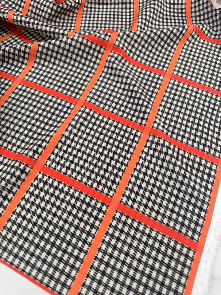 Likralı Ekose Desen Dabil Krep Elbise Etek Pantolon Ceket Kap